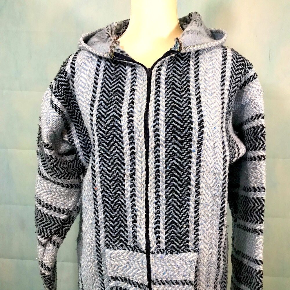 Vel-Mex Jacket Blue Cozy Beach Hoodie Sz XL Zip Front Pockets